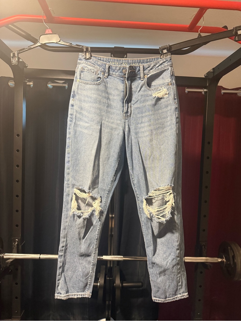 American Eagle Outfitters Light Blue Distressed Straight-Leg Jeans
